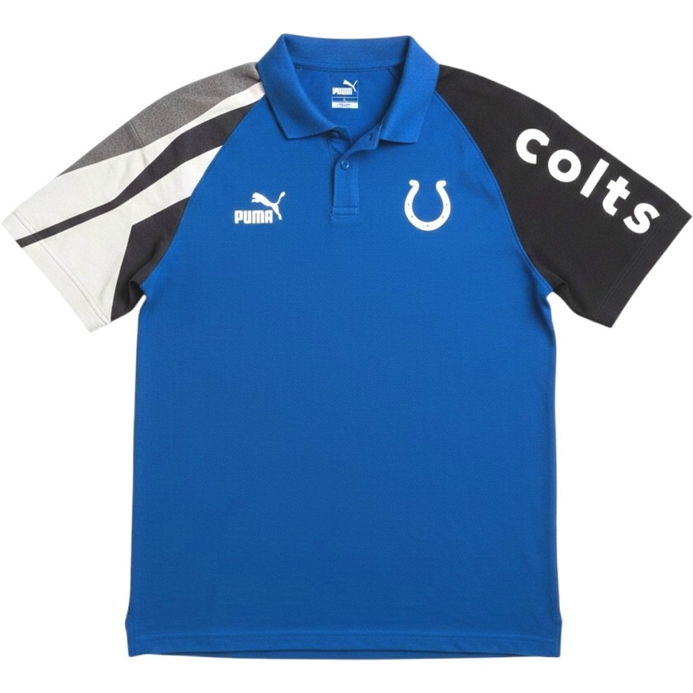 VTG Puma Indianapolis Colts Polo‎ Shirt Large Blue Colorblock NFL Football Y2K